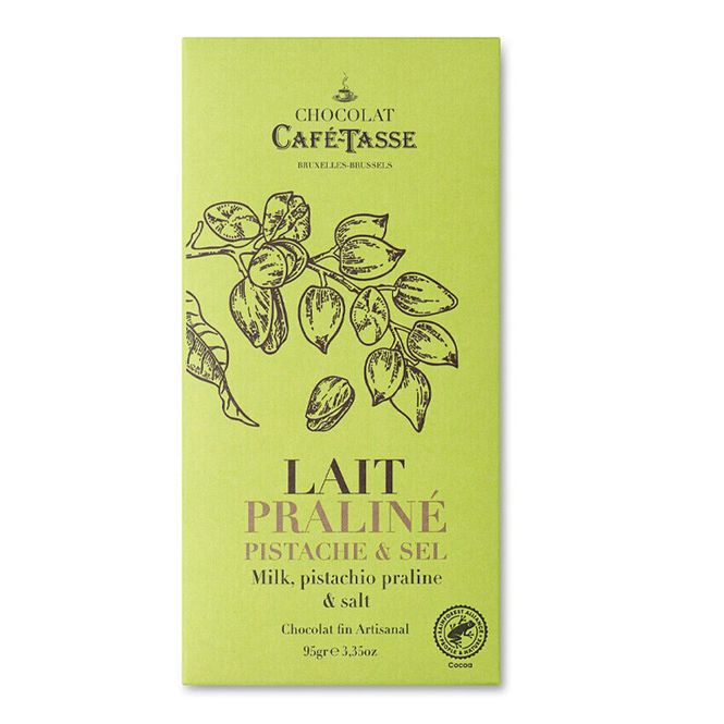 Huvudbild Ljus choklad med fyllning av pistage puffat ris ...